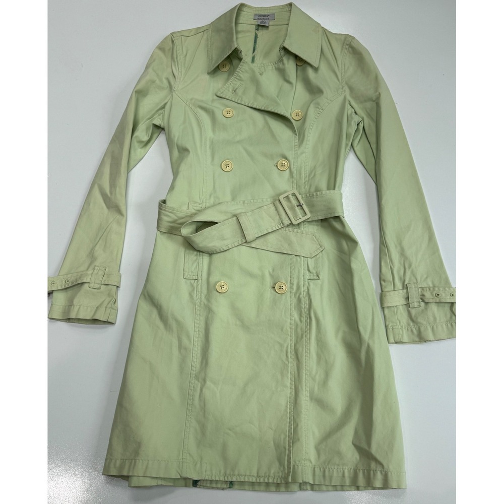 Guess Authentic Sage Green Double Breasted Belted Trench Coat Small